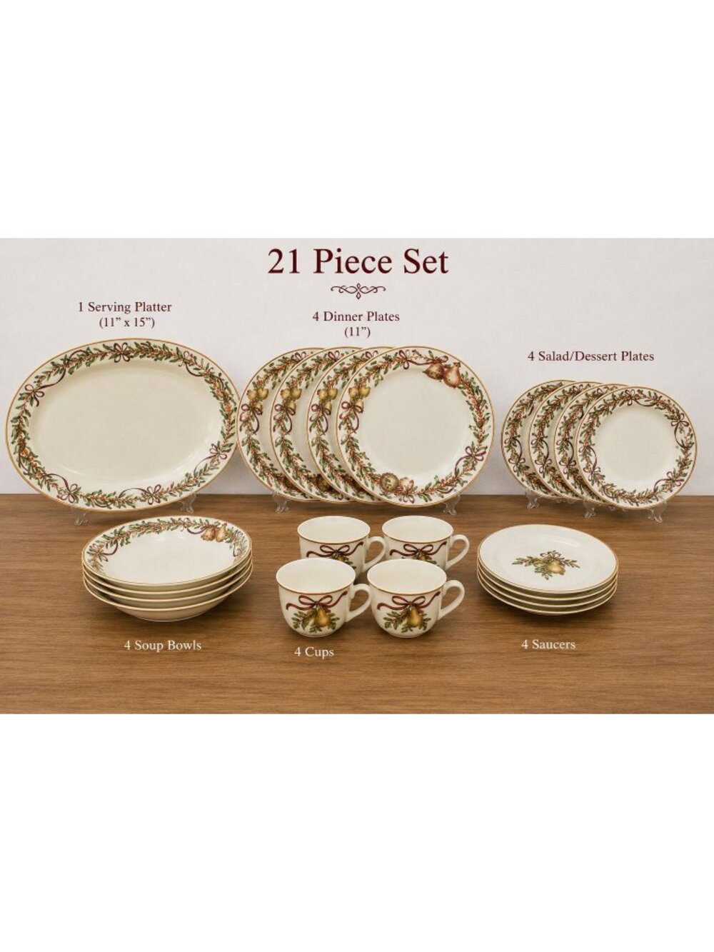 Queensbury Holiday Dishes – 4 Place Settings with Serving Platter